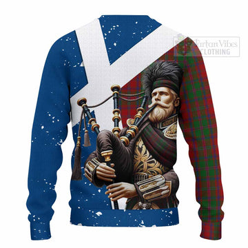 Tartan Vibes Clothing Stewart (Stuart) of Appin Tartan Knitted Sweater with Family Crest Scottish Bagpiper Vibes