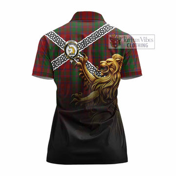 Stewart (Stuart) of Appin Crest Tartan Women's Polo Shirt with Golden Lion Emblem Celtic Style