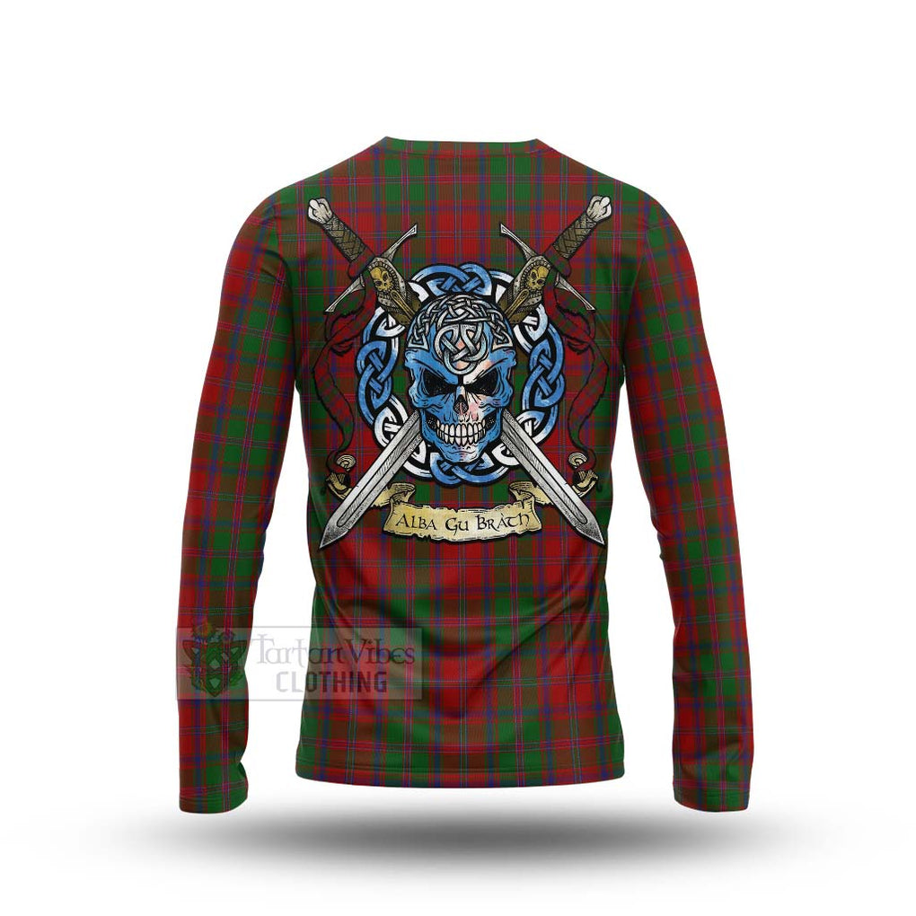 Tartan Vibes Clothing Stewart (Stuart) of Appin Tartan Long Sleeve T-Shirt with Family Crest Celtic Skull Style