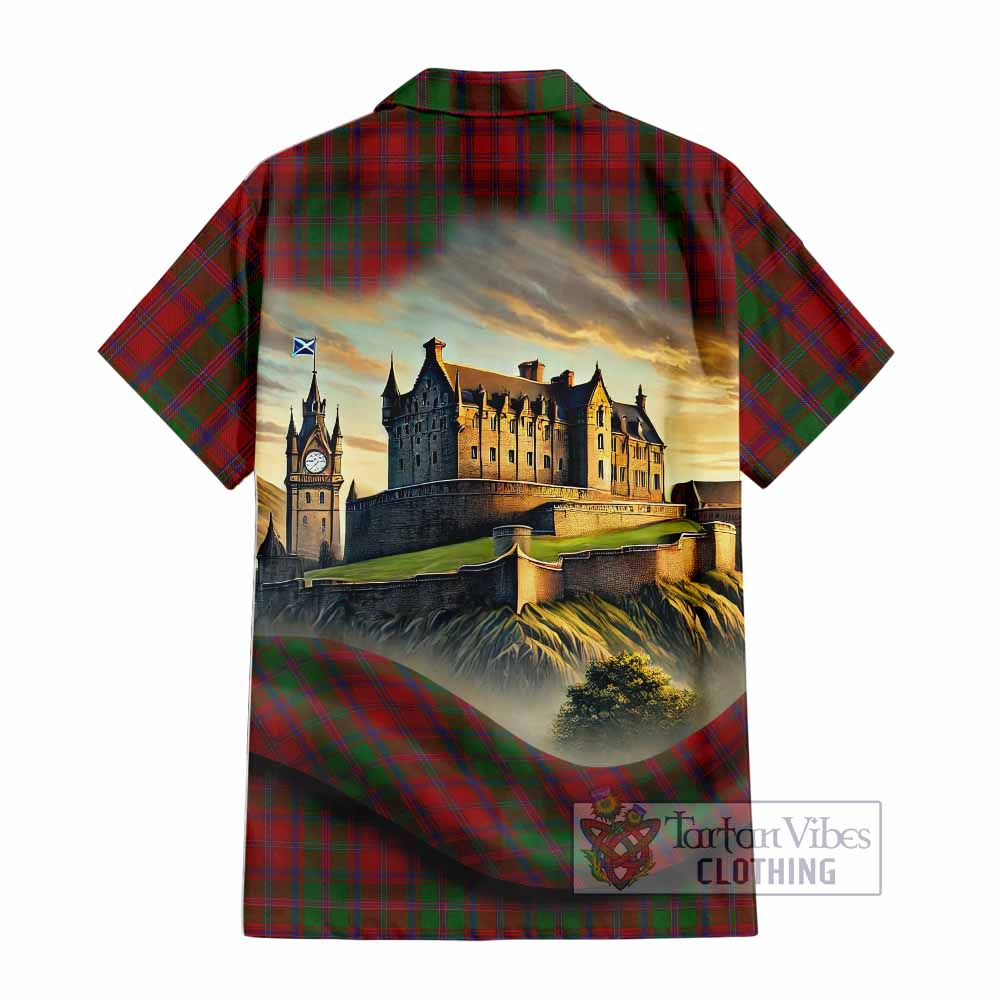 Tartan Vibes Clothing Stewart (Stuart) of Appin Tartan Family Crest Short Sleeve Button Shirt with Scottish Ancient Castle Style