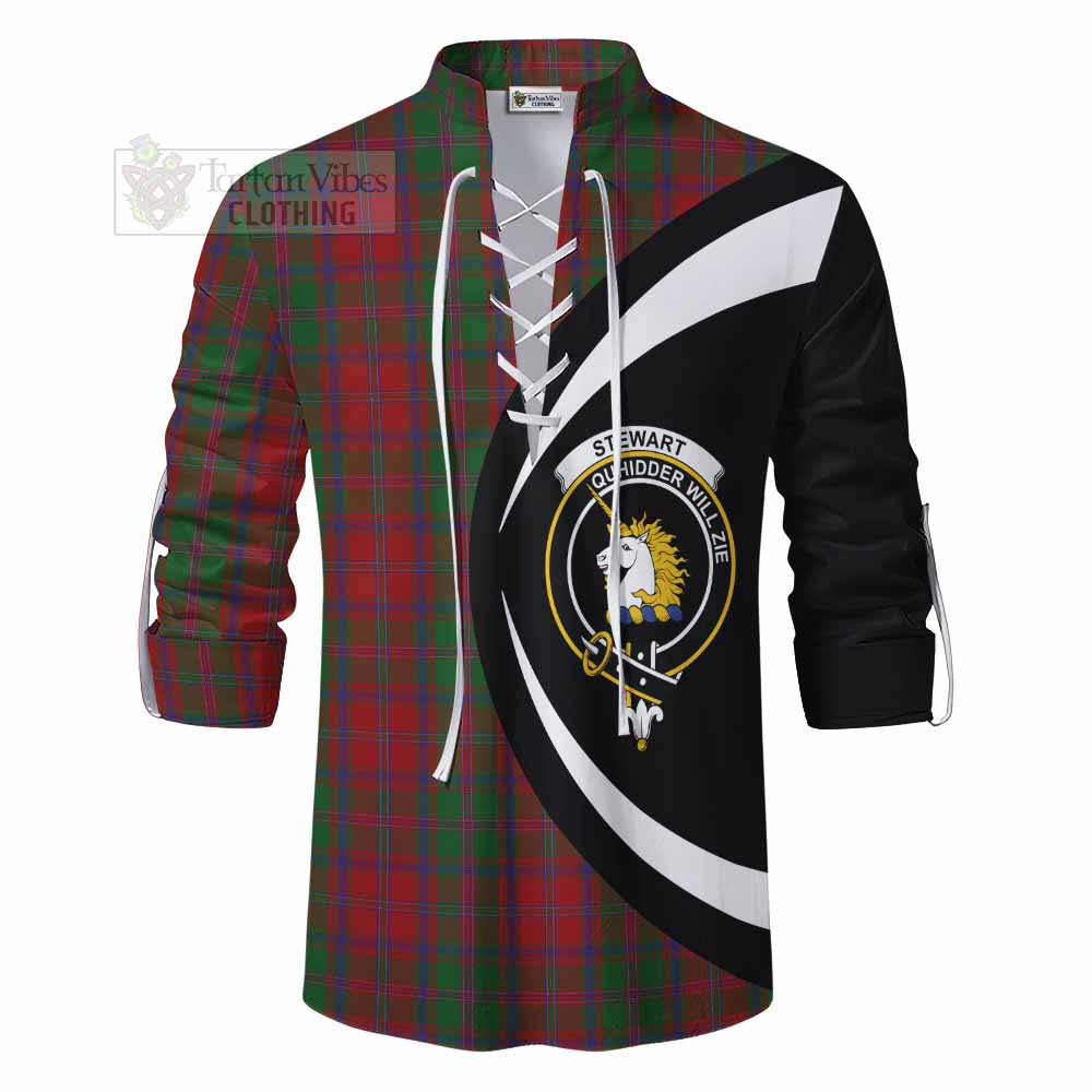Tartan Vibes Clothing Stewart (Stuart) of Appin Tartan Ghillie Kilt Shirt with Family Crest Circle Style