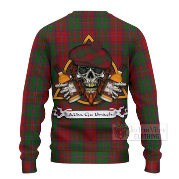 Tartan Vibes Clothing Stewart (Stuart) of Appin Tartan Knitted Sweater with Family Crest and Bearded Skull Holding Bottles of Whiskey