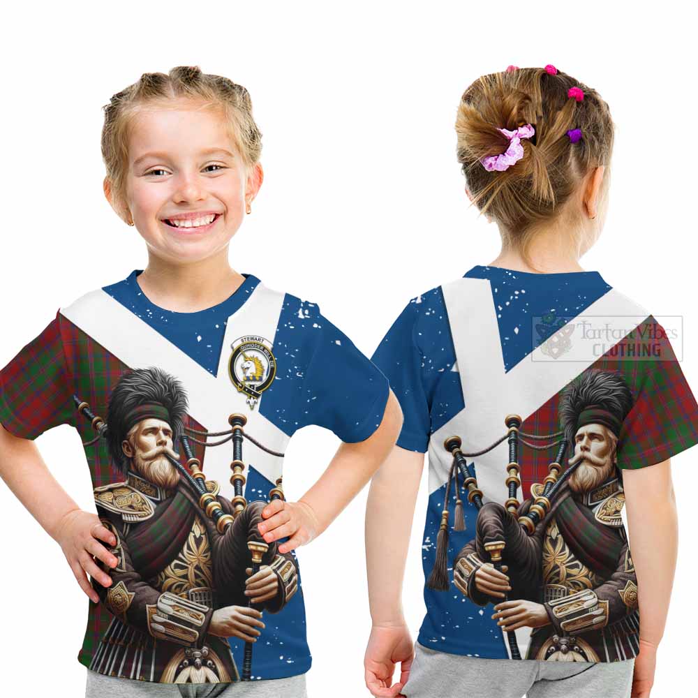 Tartan Vibes Clothing Stewart (Stuart) of Appin Tartan Kid T-Shirt with Family Crest Scottish Bagpiper Vibes
