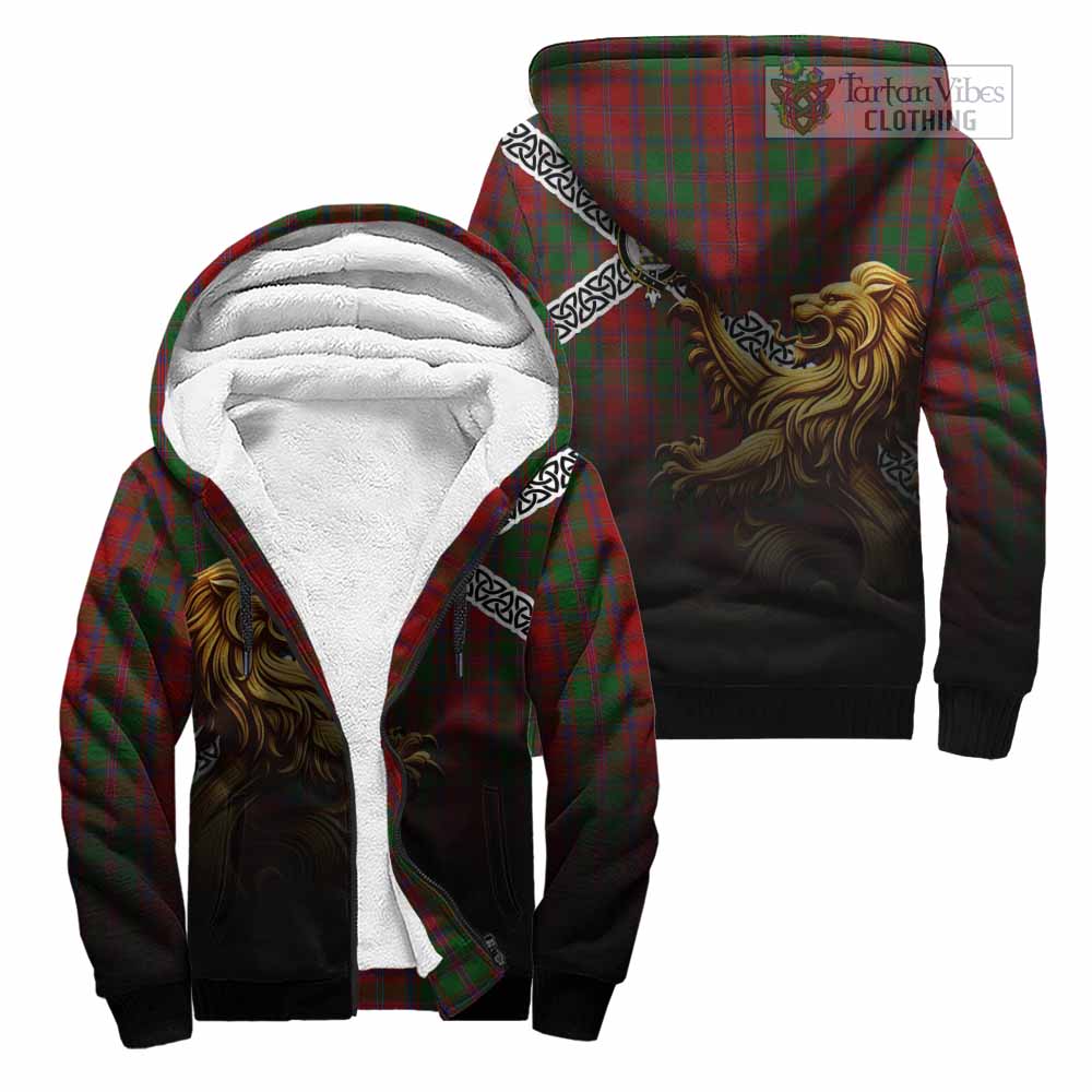Tartan Vibes Clothing Stewart (Stuart) of Appin Crest Tartan Sherpa Hoodie with Golden Lion Emblem Celtic Style