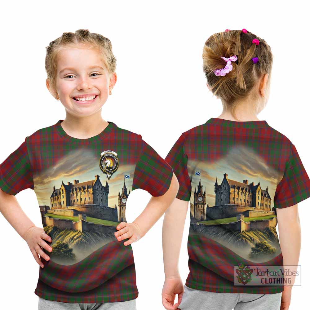 Tartan Vibes Clothing Stewart (Stuart) of Appin Tartan Family Crest Kid T-Shirt with Scottish Ancient Castle Style