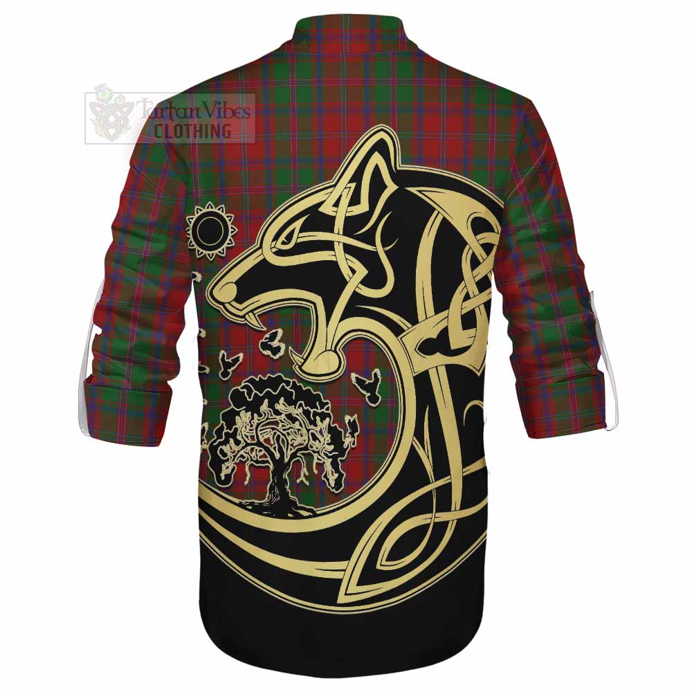 Tartan Vibes Clothing Stewart (Stuart) of Appin Tartan Ghillie Kilt Shirt with Family Crest Celtic Wolf Style