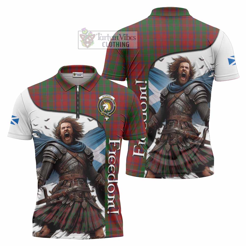 Tartan Vibes Clothing Stewart (Stuart) of Appin Crest Tartan Zipper Polo Shirt Inspired by the Freedom of Scottish Warrior