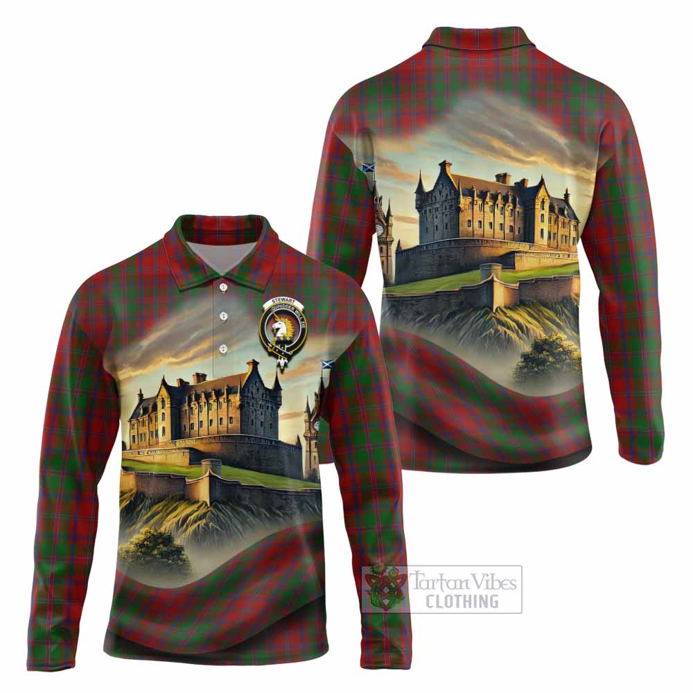 Tartan Vibes Clothing Stewart (Stuart) of Appin Tartan Family Crest Long Sleeve Polo Shirt with Scottish Ancient Castle Style