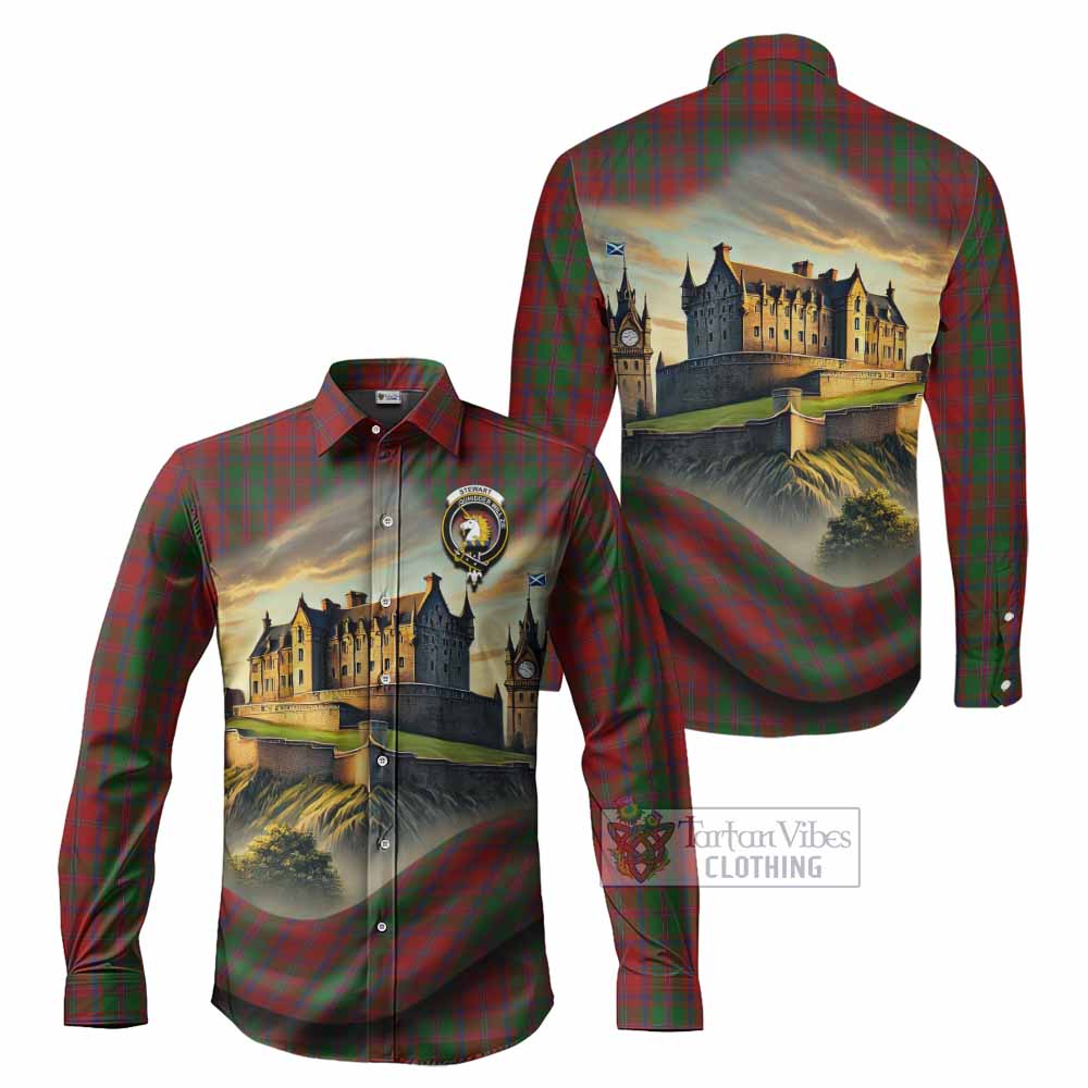 Tartan Vibes Clothing Stewart (Stuart) of Appin Tartan Family Crest Long Sleeve Button Shirt with Scottish Ancient Castle Style