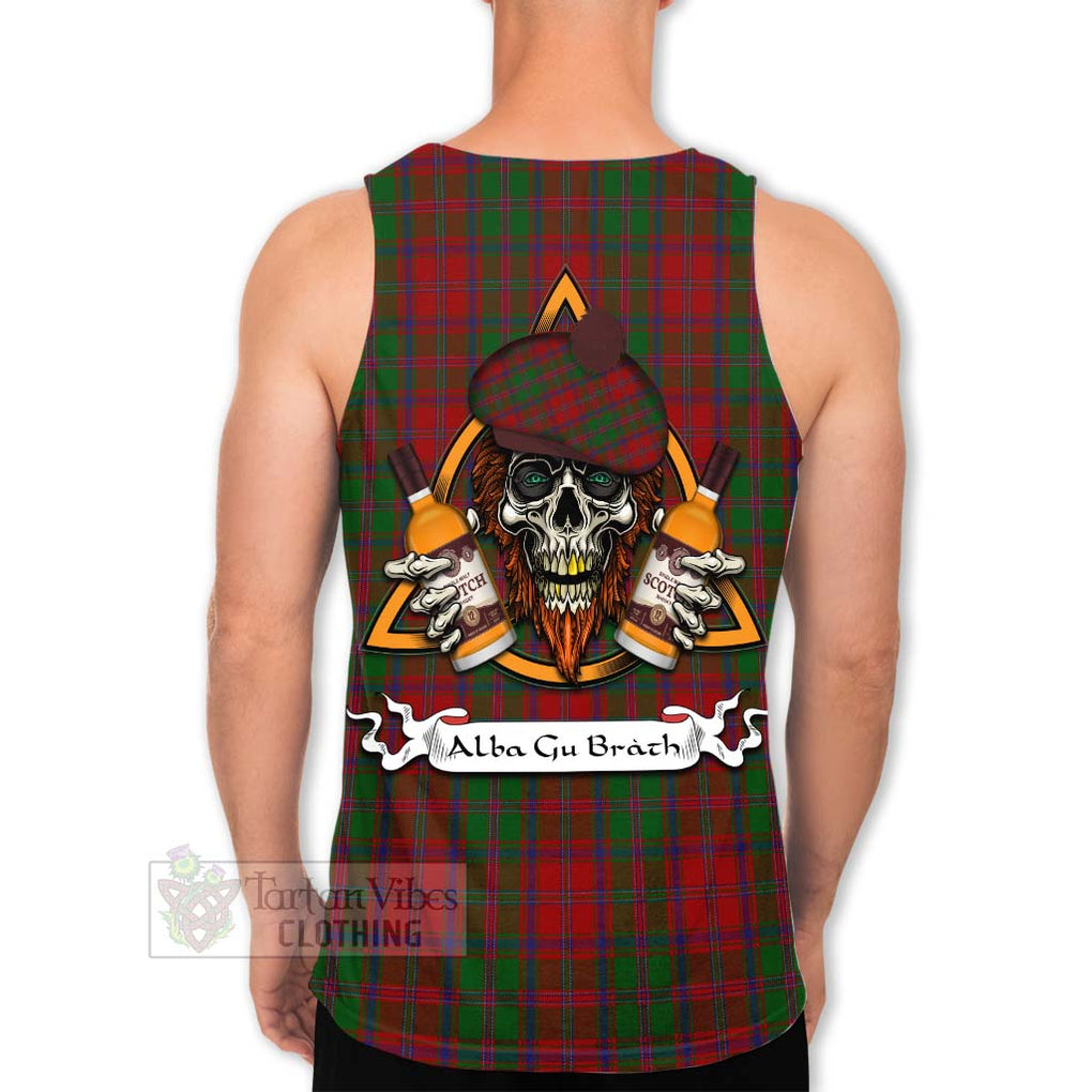 Tartan Vibes Clothing Stewart (Stuart) of Appin Tartan Men's Tank Top with Family Crest and Bearded Skull Holding Bottles of Whiskey