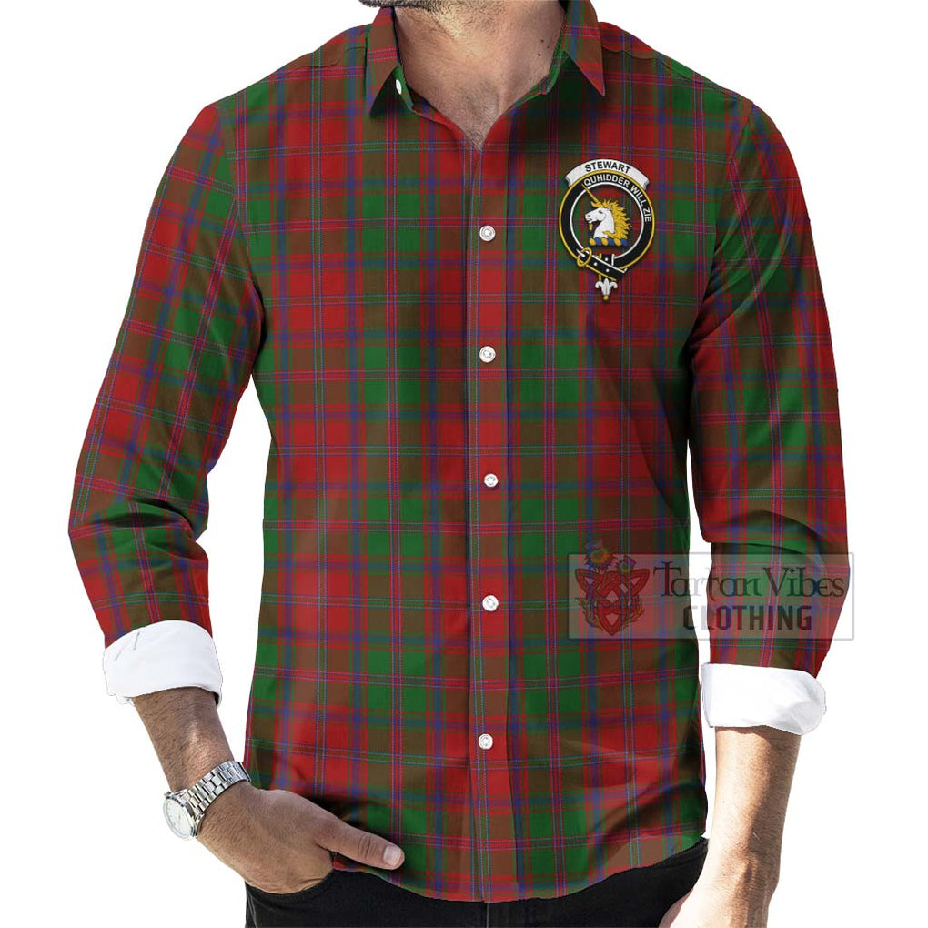 Tartan Vibes Clothing Stewart (Stuart) of Appin Tartan Long Sleeve Button Shirt with Family Crest Celtic Skull Style