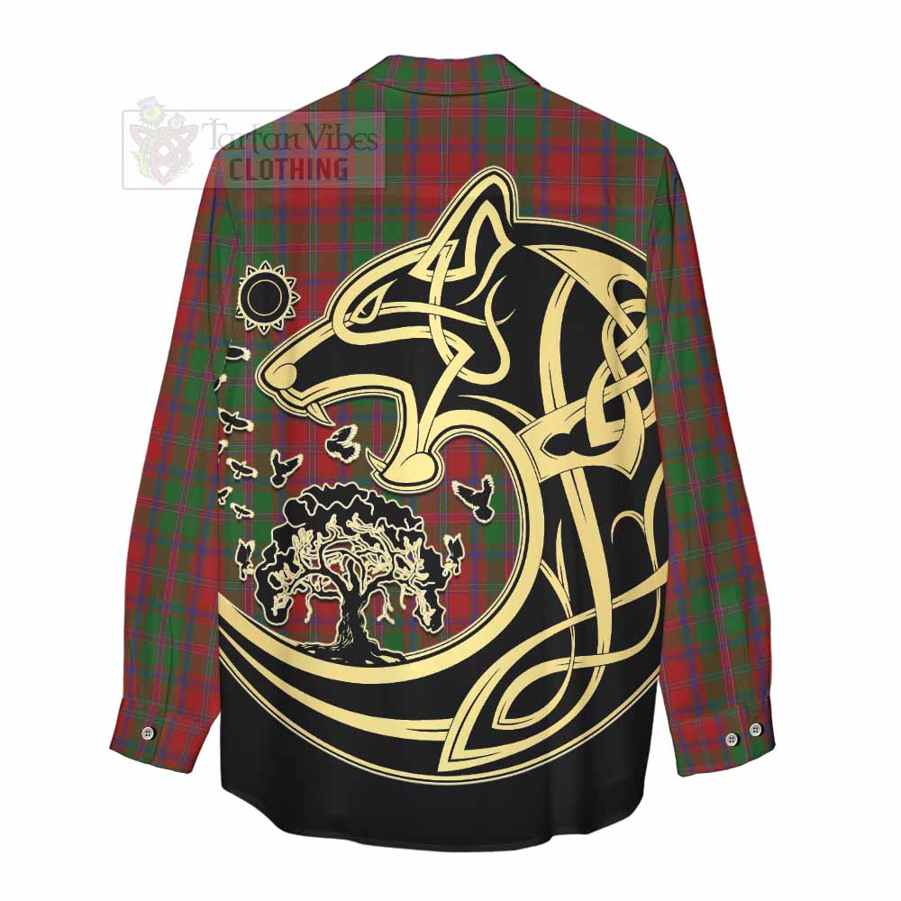 Tartan Vibes Clothing Stewart (Stuart) of Appin Tartan Women's Casual Shirt with Family Crest Celtic Wolf Style