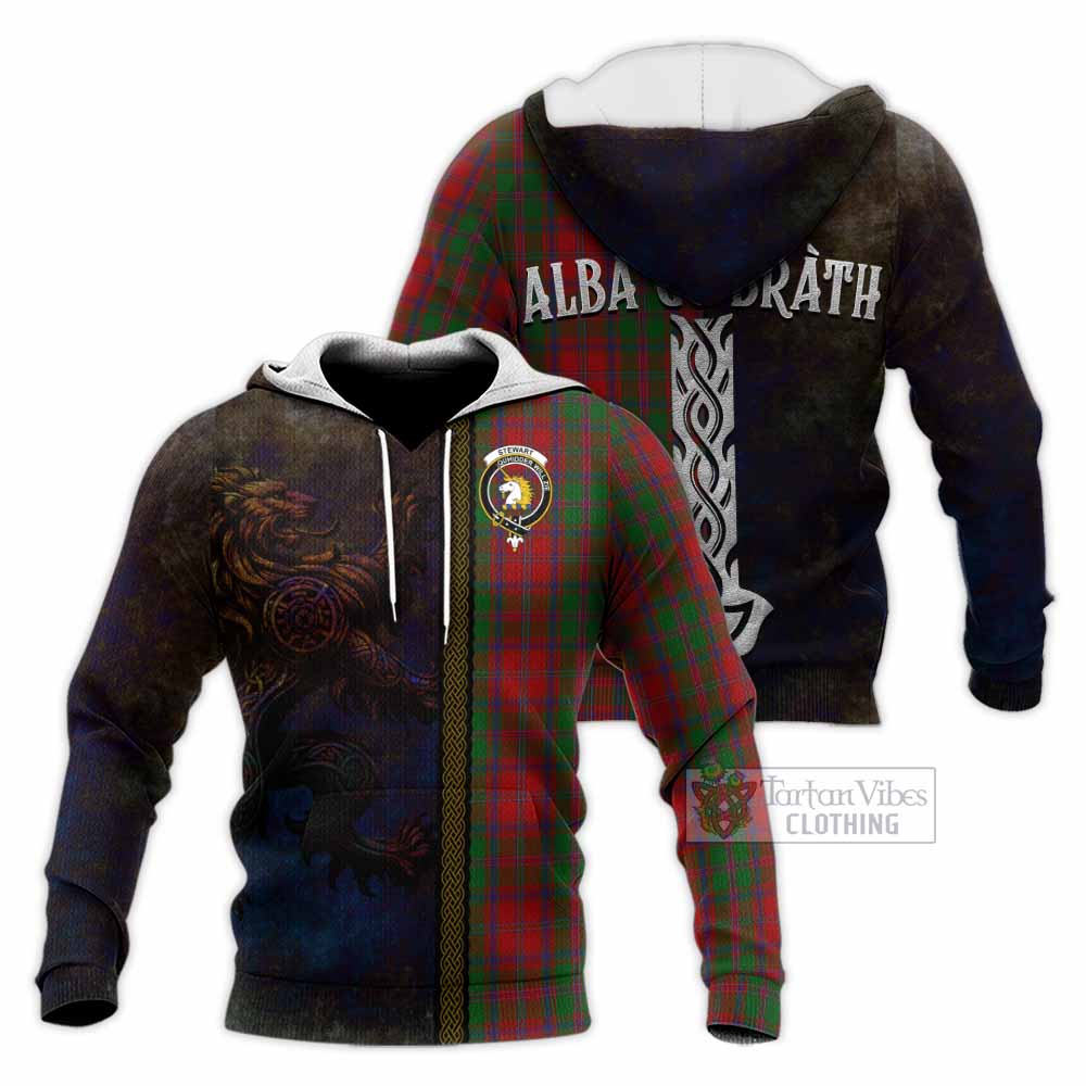 Tartan Vibes Clothing Stewart (Stuart) of Appin Tartan Family Crest Knitted Hoodie Alba Gu Brath Be Brave Lion Ancient Style