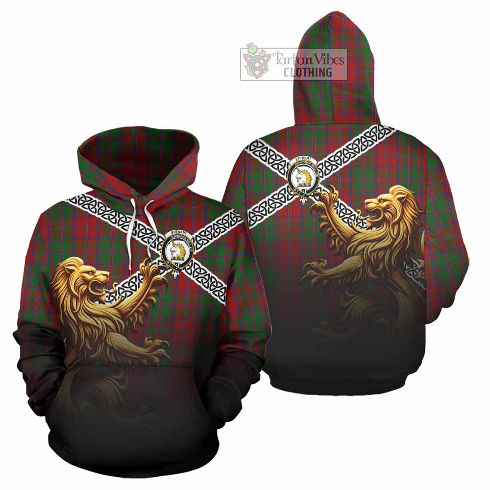 Tartan Vibes Clothing Stewart (Stuart) of Appin Crest Tartan Hoodie with Golden Lion Emblem Celtic Style