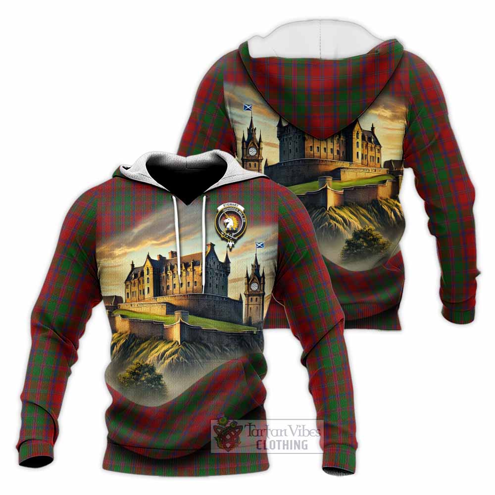 Tartan Vibes Clothing Stewart (Stuart) of Appin Tartan Family Crest Knitted Hoodie with Scottish Ancient Castle Style