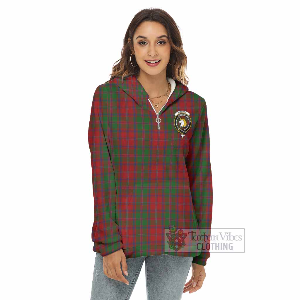 Tartan Vibes Clothing Stewart (Stuart) of Appin Tartan Crest Women's Borg  Half Zip Fleece Hoodie