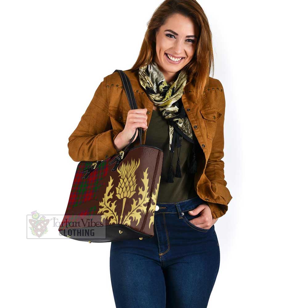 Tartan Vibes Clothing Stewart (Stuart) of Appin Tartan Leather Tote Bag Gold Thistle Style