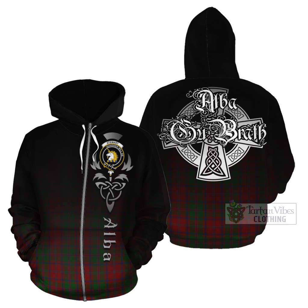 Tartan Vibes Clothing Stewart (Stuart) of Appin Tartan Cotton Hoodie Featuring Alba Gu Brath Family Crest Celtic Inspired