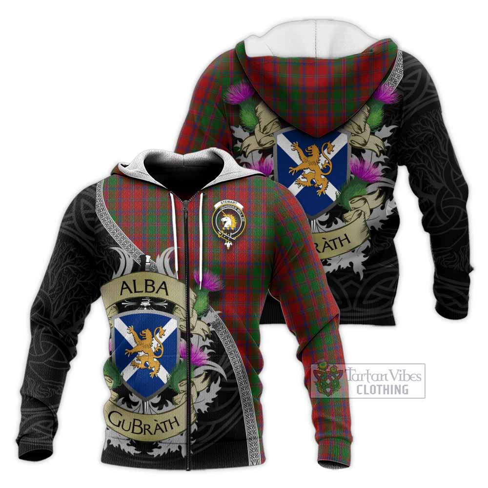 Tartan Vibes Clothing Stewart (Stuart) of Appin Tartan Family Crest Knitted Hoodie Lion Rampant Royal Thistle Shield Celtic Inspired