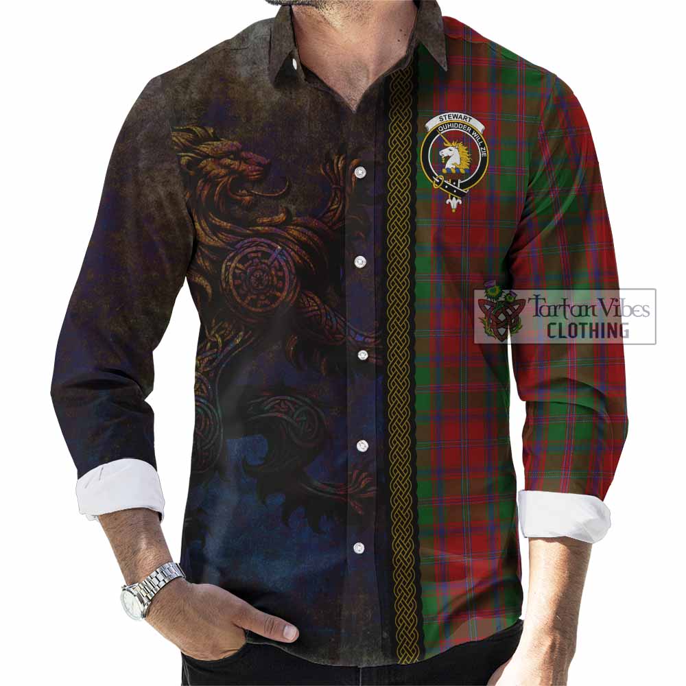Tartan Vibes Clothing Stewart (Stuart) of Appin Tartan Family Crest Long Sleeve Button Shirt Alba Gu Brath Be Brave Lion Ancient Style