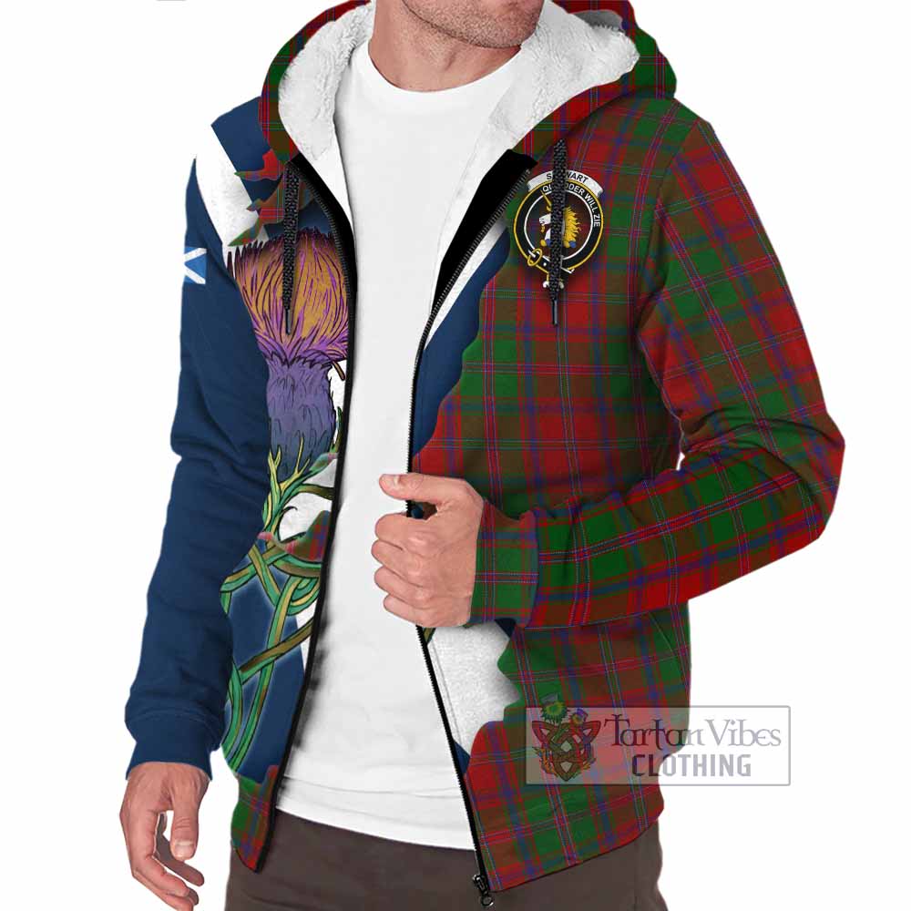 Tartan Vibes Clothing Stewart (Stuart) of Appin Tartan Family Crest Sherpa Hoodie Scottish Thistle Celtic Inspired