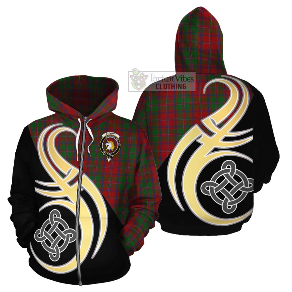 Tartan Vibes Clothing Stewart (Stuart) of Appin Tartan Cotton Hoodie with Family Crest and Celtic Symbol Style