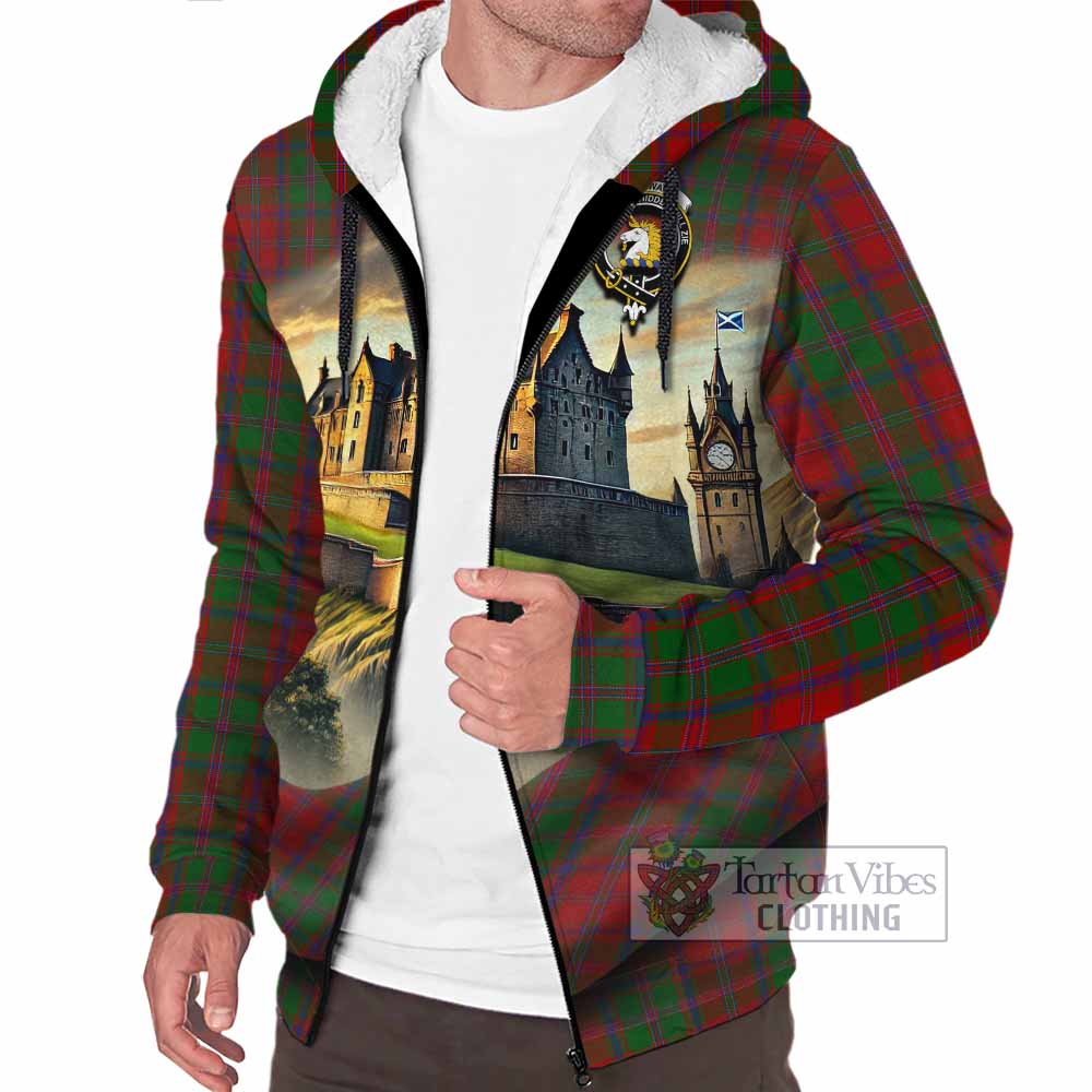 Tartan Vibes Clothing Stewart (Stuart) of Appin Tartan Family Crest Sherpa Hoodie with Scottish Ancient Castle Style