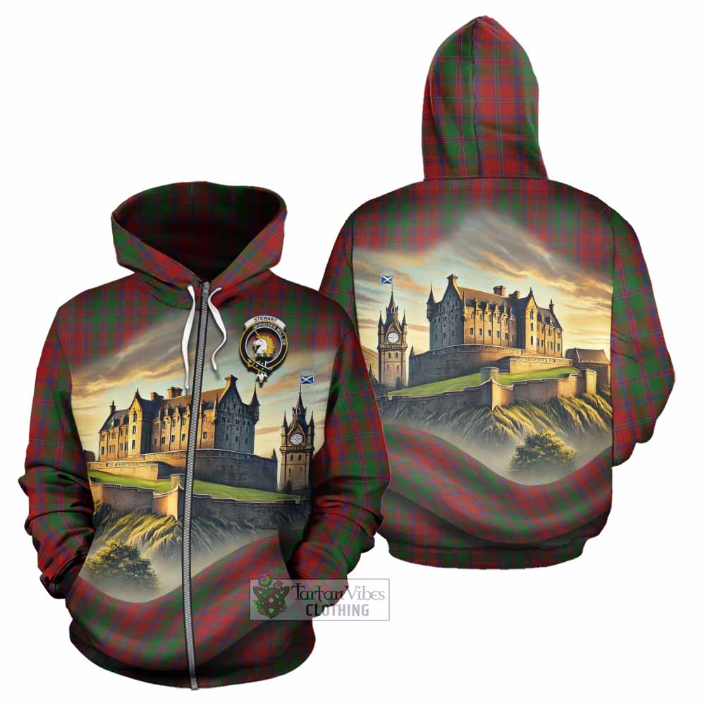Tartan Vibes Clothing Stewart (Stuart) of Appin Tartan Family Crest Hoodie with Scottish Ancient Castle Style