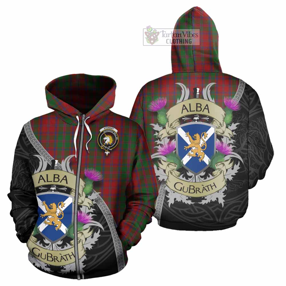 Tartan Vibes Clothing Stewart (Stuart) of Appin Tartan Family Crest Hoodie Lion Rampant Royal Thistle Shield Celtic Inspired