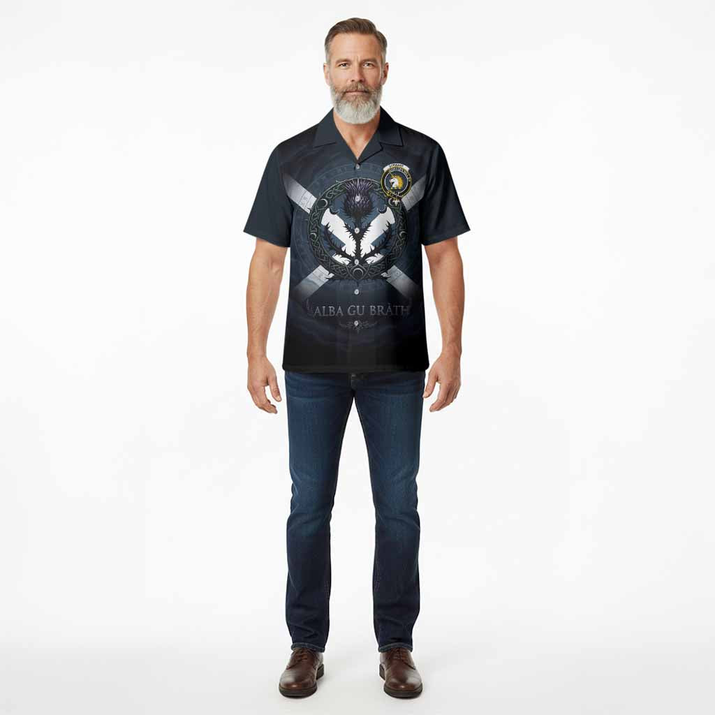 Stewart (Stuart) of Appin Clan Crest Hawaiian Shirt with Celtic Knot Thistle and Saltire