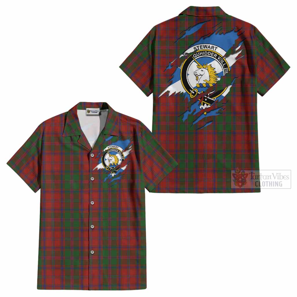 Stewart (Stuart) of Appin Clan Crest In Me Tartan Cotton Hawaiian Shirt Scotland Flag Style