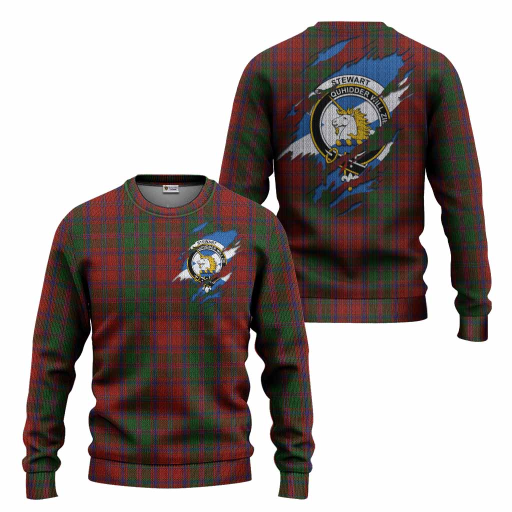 Stewart (Stuart) of Appin Clan Crest In Me Tartan Knitted Sweater Scotland Flag Style