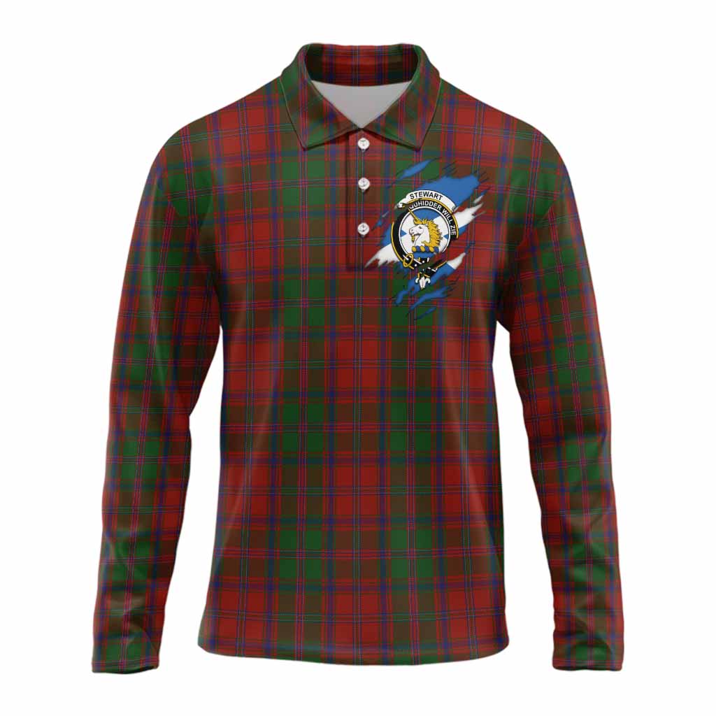 Stewart (Stuart) of Appin Clan Crest In Me Tartan Long Sleeve Polo Shirt Scotland Flag Style