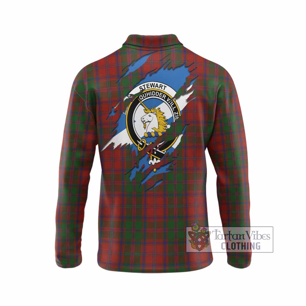Stewart (Stuart) of Appin Clan Crest In Me Tartan Long Sleeve Polo Shirt Scotland Flag Style