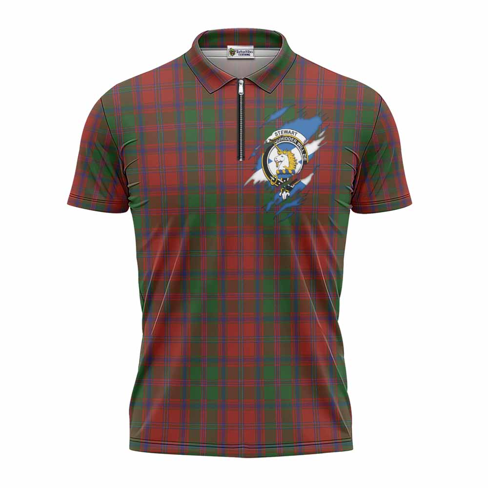 Stewart (Stuart) of Appin Clan Crest In Me Tartan Zipper Polo Shirt Scotland Flag Style