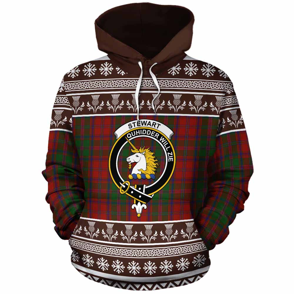 Stewart (Stuart) of Appin Clan Tartan Christmas Cotton Hoodie with Family Crest - Tartan Vibes Clothing