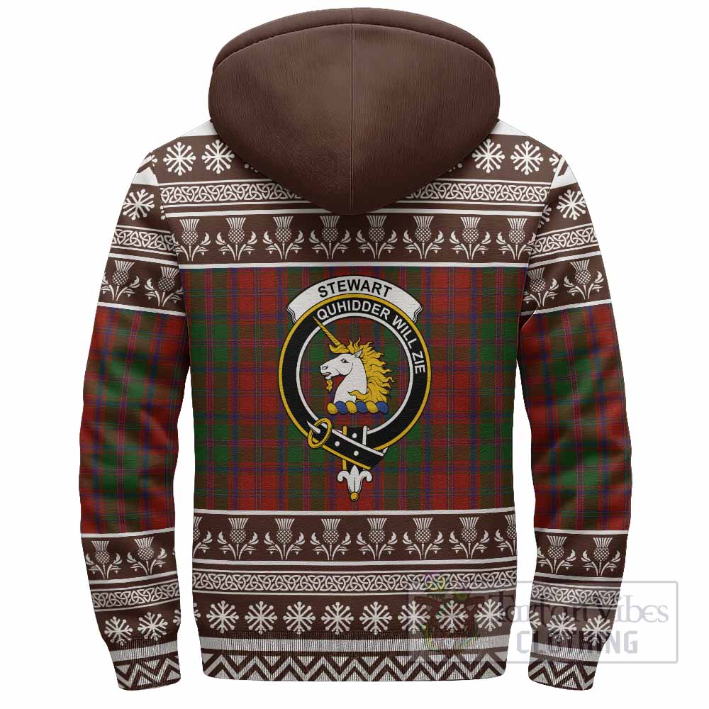 Stewart (Stuart) of Appin Clan Tartan Christmas Fleece Hoodie with Family Crest - Tartan Vibes Clothing