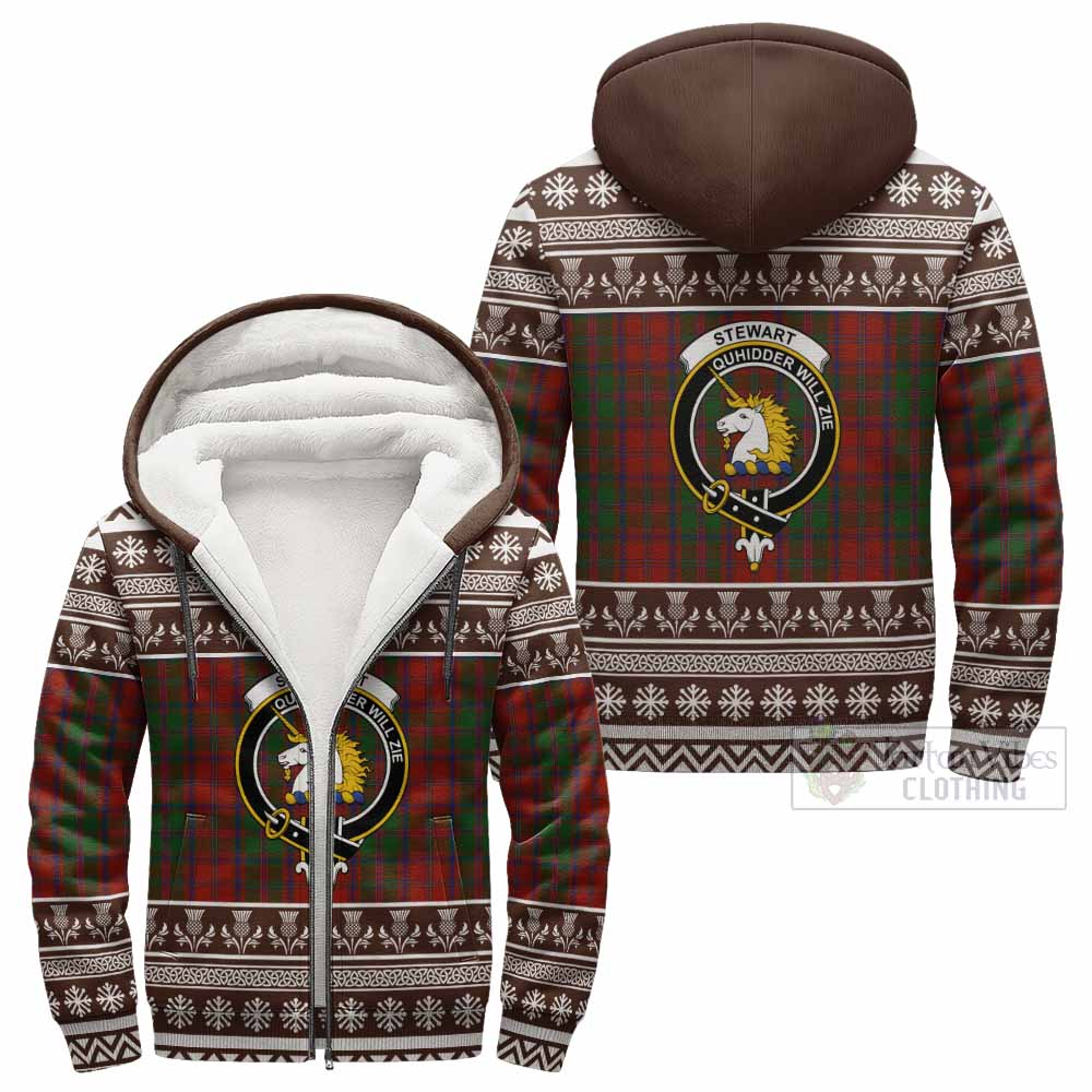 Stewart (Stuart) of Appin Clan Tartan Christmas Fleece Hoodie with Family Crest - Tartan Vibes Clothing