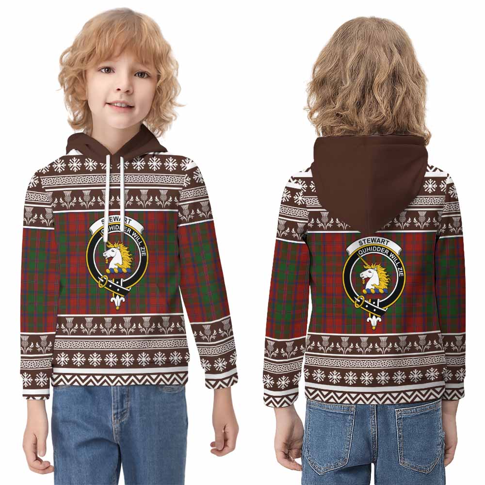 Stewart (Stuart) of Appin Clan Tartan Christmas Kid Hoodie with Family Crest - Tartan Vibes Clothing