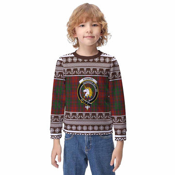 Stewart (Stuart) of Appin Clan Tartan Christmas Kid Ugly Sweatshirt with Family Crest - Tartan Vibes Clothing
