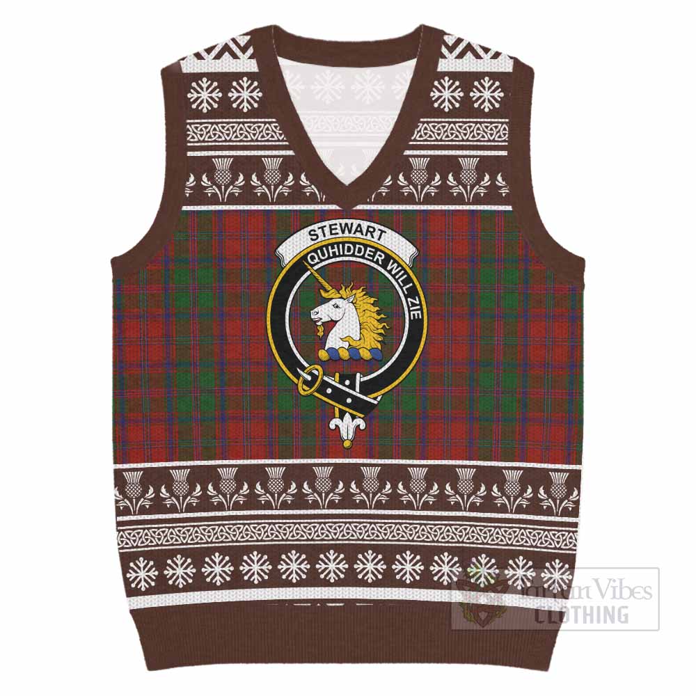 Stewart (Stuart) of Appin Clan Tartan Christmas Knitted V-Neck Vest with Family Crest - Tartan Vibes Clothing