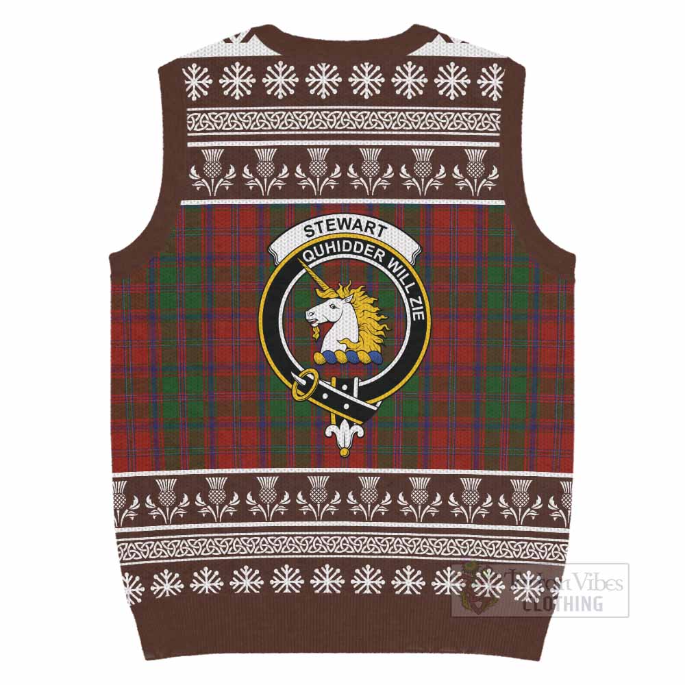 Stewart (Stuart) of Appin Clan Tartan Christmas Knitted V-Neck Vest with Family Crest - Tartan Vibes Clothing