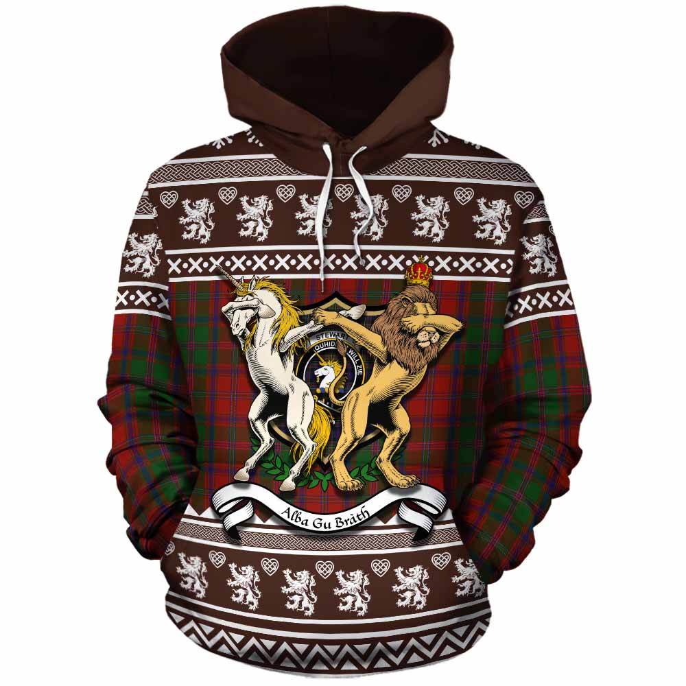 Stewart (Stuart) of Appin Clan Tartan Crest Christmas Cotton Hoodie Coat of Arms Funny Style - Tartan Vibes Clothing