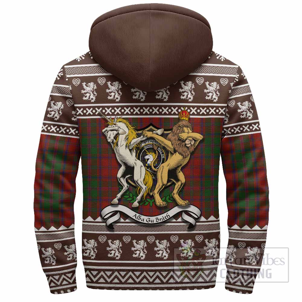 Stewart (Stuart) of Appin Clan Tartan Crest Christmas Fleece Hoodie Coat of Arms Funny Style - Tartan Vibes Clothing