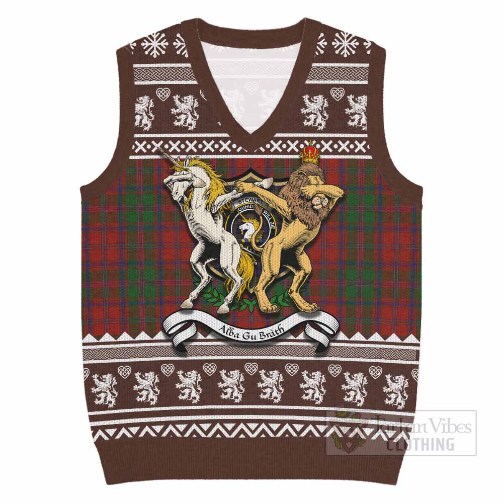 Stewart (Stuart) of Appin Clan Tartan Crest Christmas Knitted V-Neck Vest Coat of Arms Funny Style - Tartan Vibes Clothing