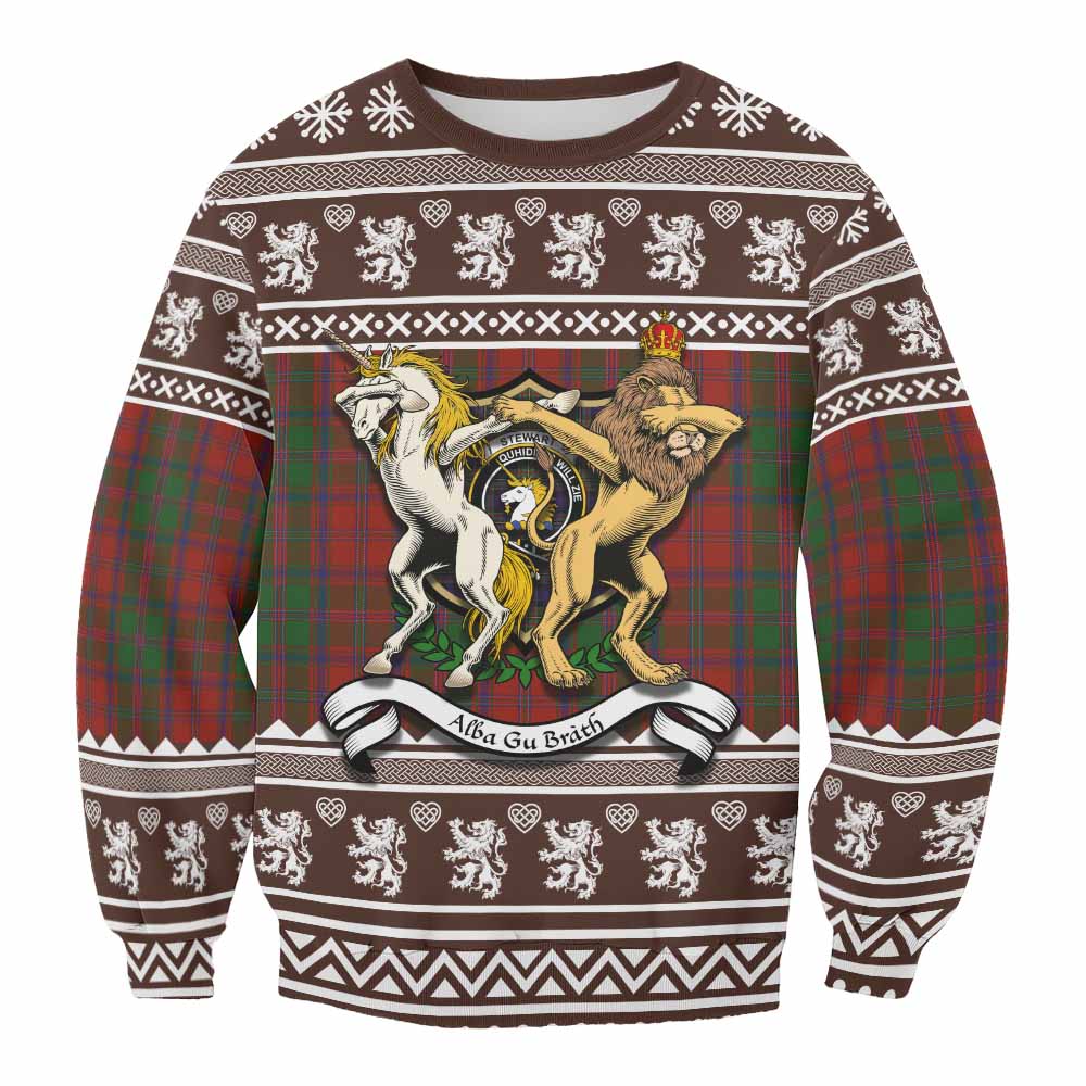 Stewart (Stuart) of Appin Clan Tartan Crest Christmas Sweatshirt Coat of Arms Funny Style - Tartan Vibes Clothing