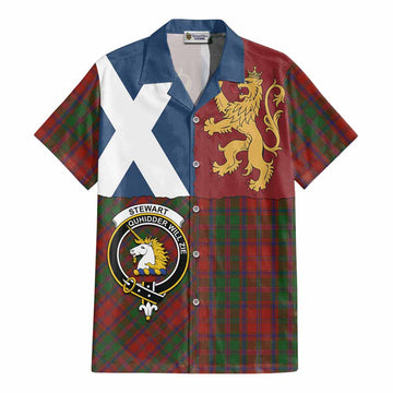 Stewart (Stuart) of Appin Crest Tartan Cotton Hawaiian Shirt with Lion Rampant Saltire Style