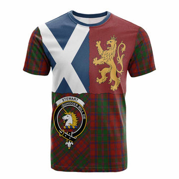 Stewart (Stuart) of Appin Crest Tartan Cotton T-shirt with Lion Rampant Saltire Style