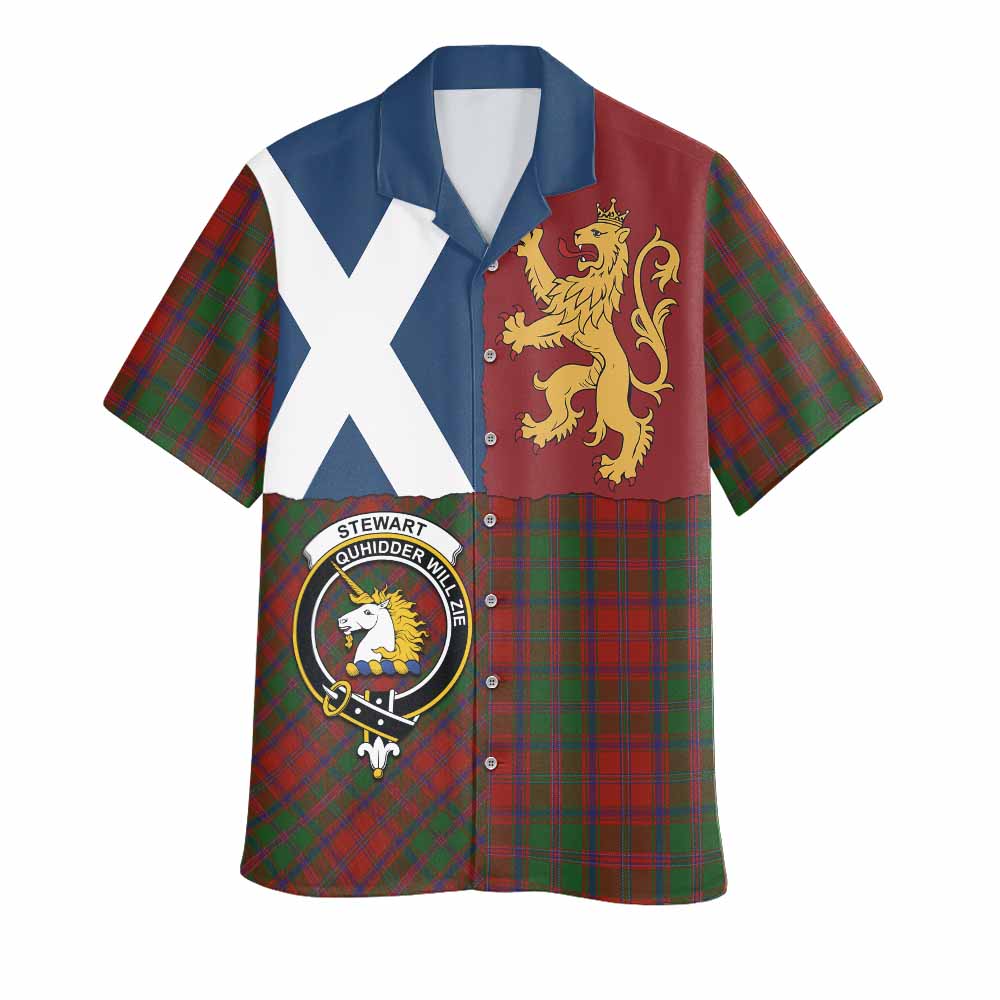 Stewart (Stuart) of Appin Crest Tartan Hawaiian Shirt with Lion Rampant Saltire Style