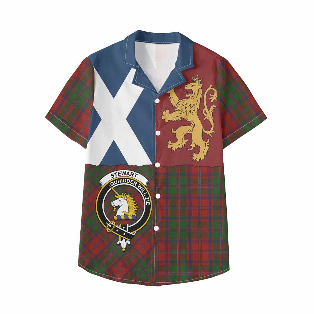 Stewart (Stuart) of Appin Crest Tartan Kid Hawaiian Shirt with Lion Rampant Saltire Style - Tartan Vibes Clothing
